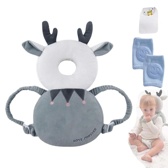 Baby Head Protector Backpack, Toddler Baby Head Protection Backpack with Baby Knee Pads Alarm Function for Walking & Crawling, Soft, Breathable and Wearing Safety Baby Head Protector
