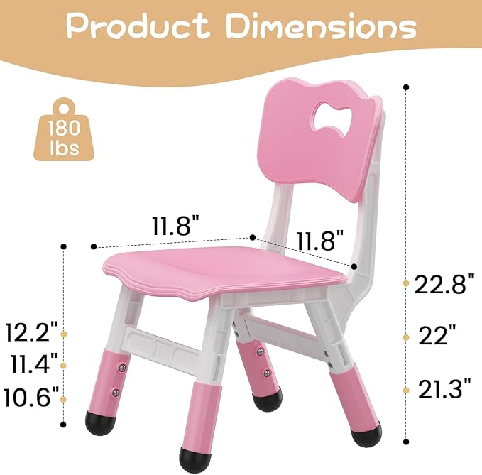 2-Pack Height-Adjustable Kids Plastic Chairs - Ergonomic Backrest, Non-Slip Feet, Durable, 82Kg Weight Capacity - For Home, Kindergarten, Classroom & Activities