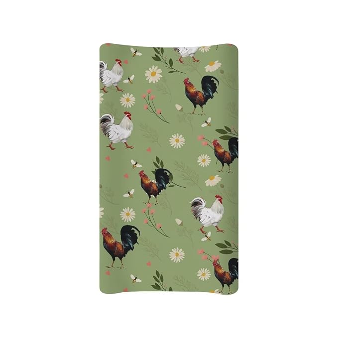 Rooster Floral Changing Pad Cover for Baby Boys Girls Super Soft Diaper Changing Pad Covers Infant Newborn Changing Mat Cover Changing Table Sheet Fitted 32”x16”