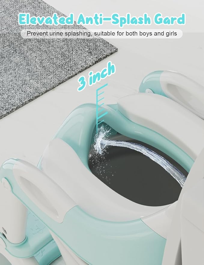 Potty Training Seat with Step Stool, Toddler Potty Training Toilet Seat with Non-Slip Step Splash Guard Safety Handles and Waterproof Cushion, 2 In 1 Toddler Potty Seat