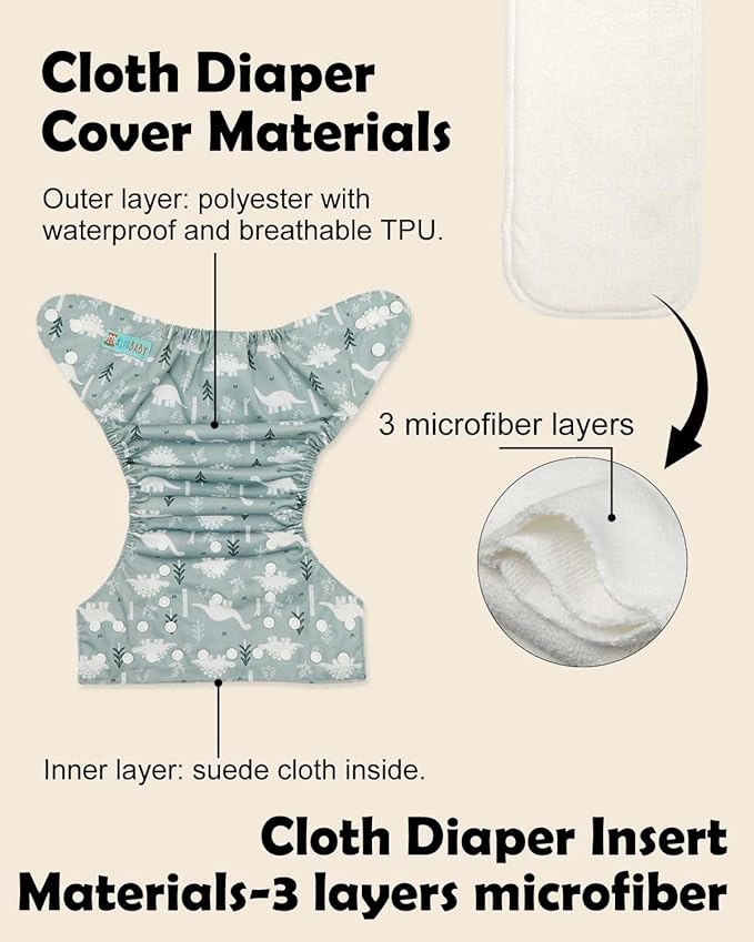 ALVABABY Baby Cloth Diapers 6 Pack with 12 Inserts Cloth Diaper Covers Adjustable Washable Reusable for Baby Girls and Boys 6DM137A