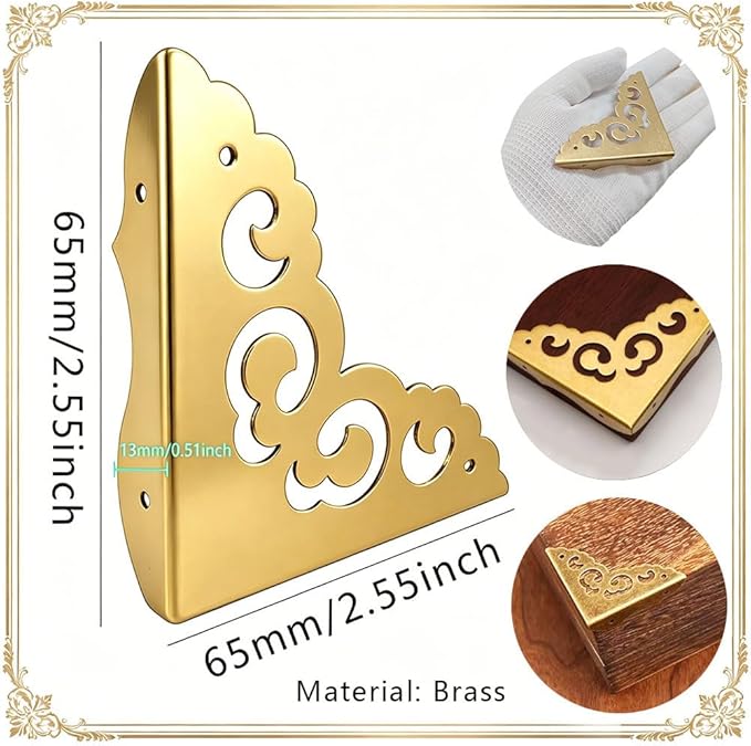 4pcs Metal Corner Protectors Solid Brass with Victorian-Inspired scrollwork Pattern Brackets Vintage Furniture Corner Protector Edge Guard for Table Desk Cabinet with Screws (Bronze)