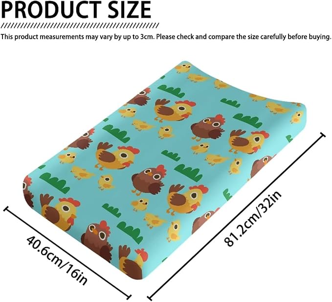 Cute Rooster Changing Pad Cover Waterproof Breathable Cradle Sheets Stretchy Universal Tray Table Mat Stain Resistant Sheet Crib Mat Fit 32"x16" Contoured Pad