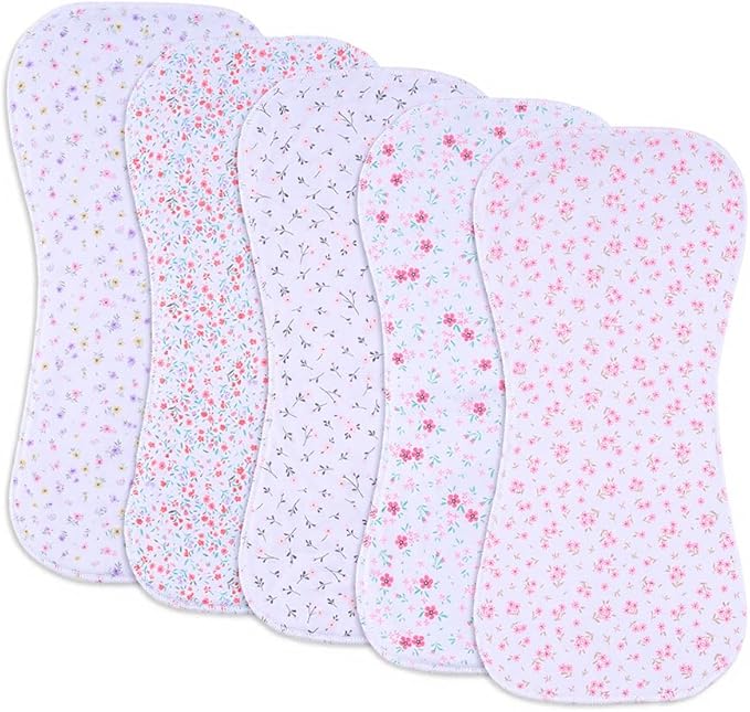 Baby Burp Cloths, Soft Absorbent Towel, Unisex, Easy to Use, 5 Pack (Flower)
