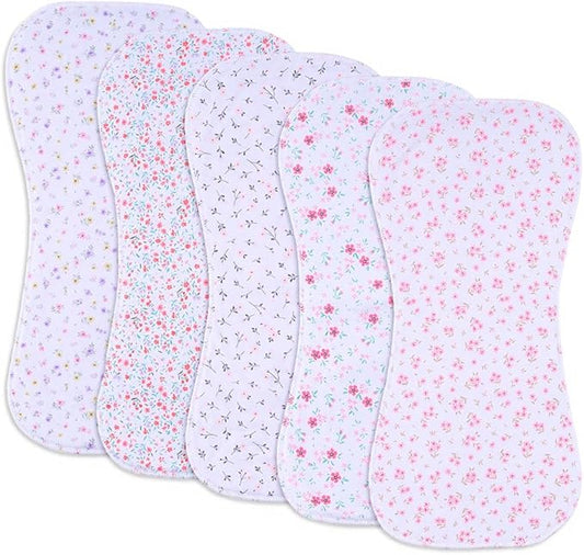 Baby Burp Cloths, Soft Absorbent Towel, Unisex, Easy to Use, 5 Pack (Flower)