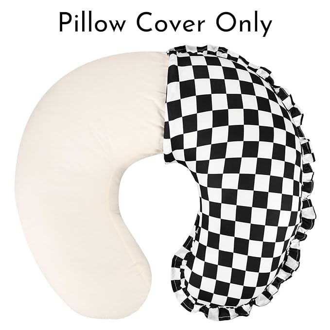 DILIMI Nursing Pillow Cover, Removable Ruffled Pillowcase for Breastfeeding Pillows, Ultra Soft Comfortable Slipcover for Baby Girl and Boy, Black Gingham