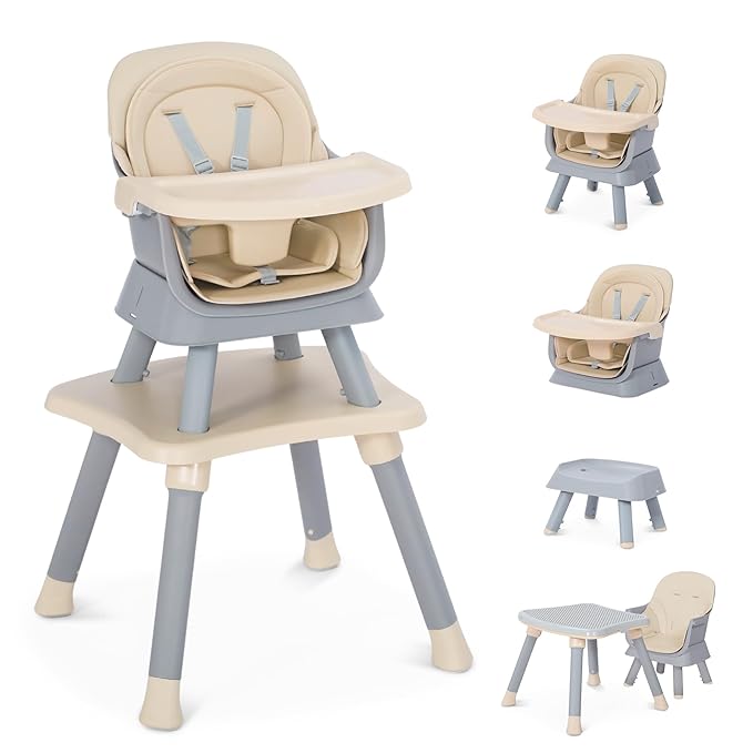 Baby High Chair, 8 in 1 Convertible Highchair, Booster Seat, Building Block/Activity Table, Stool, Feeding Chair with Dishwasher-Safe Tray, High Chairs for Babies and Toddlers (Coffee)