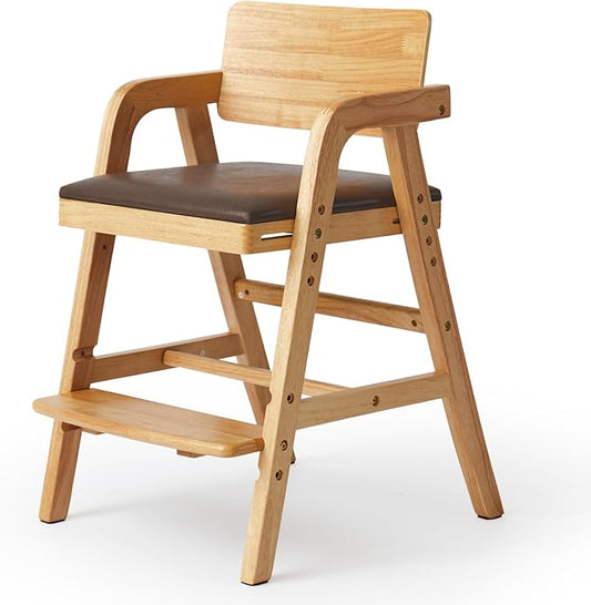 Solid Wood High Chair for Babies&Toddlers, Adjustable Baby Highchair with Steps for Dining, Teens Study Chair, Natural