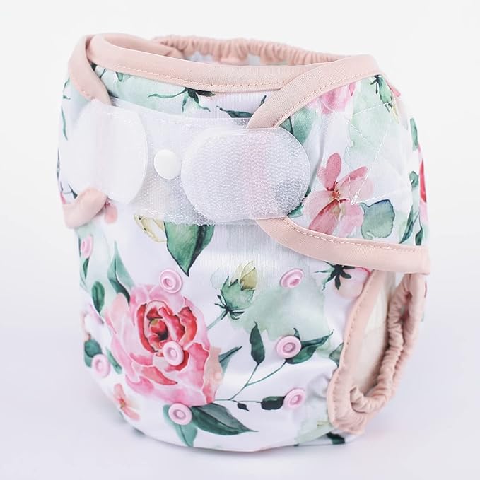 Baby Cloth Diaper Cover Nappy Hook and Loop Double Gusset 6.6lbs to 33lbs (Pink Roses) One Size