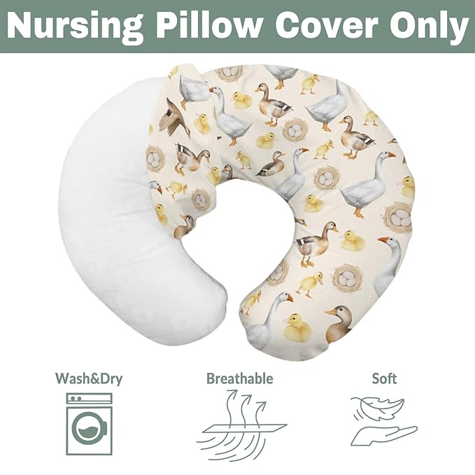 Watercolor Farm Birds Ducks Baby Nursing Pillow Covers for Boy Girl Cute Farm Animals Nursing Slipcovers for Breastfeeding Pillows Farmhouse Duckling Soft Stretchy Removable Cover for Newborn Infant
