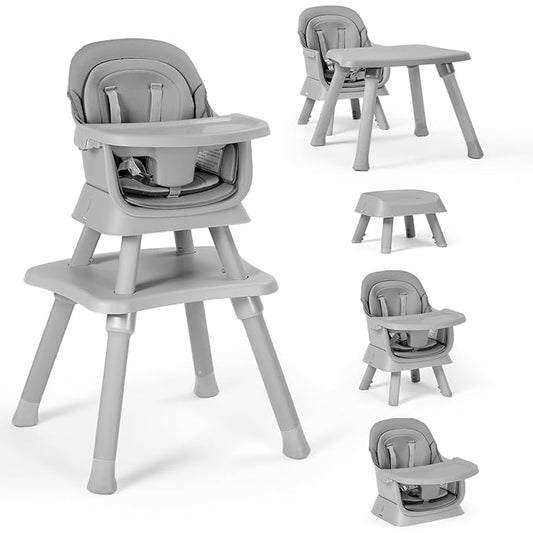TODEFULL Baby High Chair, 8 in 1 Convertible Highchairs for Babies and Toddlers, Children Dining Booster Seat/Kids Building Block Table for Girls Boys, Baby Seat with Removable Tray, Light Grey