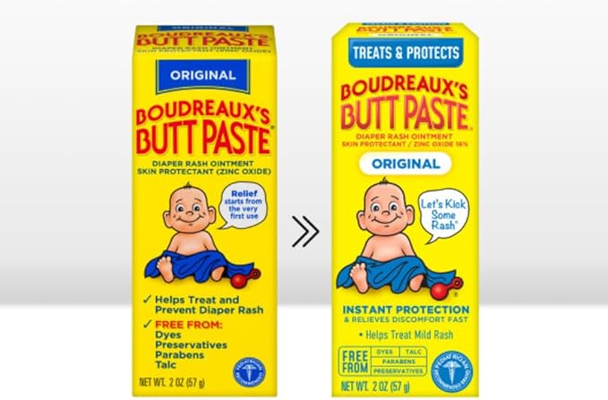 Boudreaux’s Butt Paste Diaper Rash Ointment, Baby Rash Cream Skin Protectant, Fast Relief, Soothing Barrier Cream, Original, Maximum Strength, 2 Ounce Tube (Variety Pack of 4)
