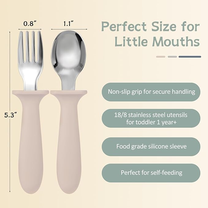 Eascrozn Toddler Forks and Spoons Set, 6 Pack Kids Silverware with Silicone Hand, 18/8 Stainless Steel Children Safe Toddler Utensils, BPA Free, Dishwasher Safe