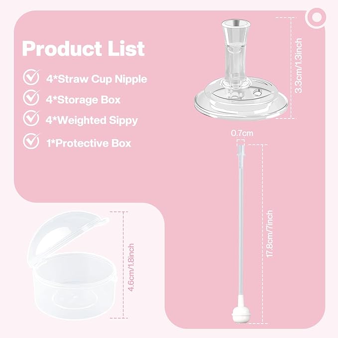 Straw Nipple Compatible with Dr Browns Narrow and Narrow Glass Baby Bottles,Sippy Cup Nipple, Soft 100% Silicone,Variable Flow,BPA-Free,6m+ (Straw Cup Nipple)
