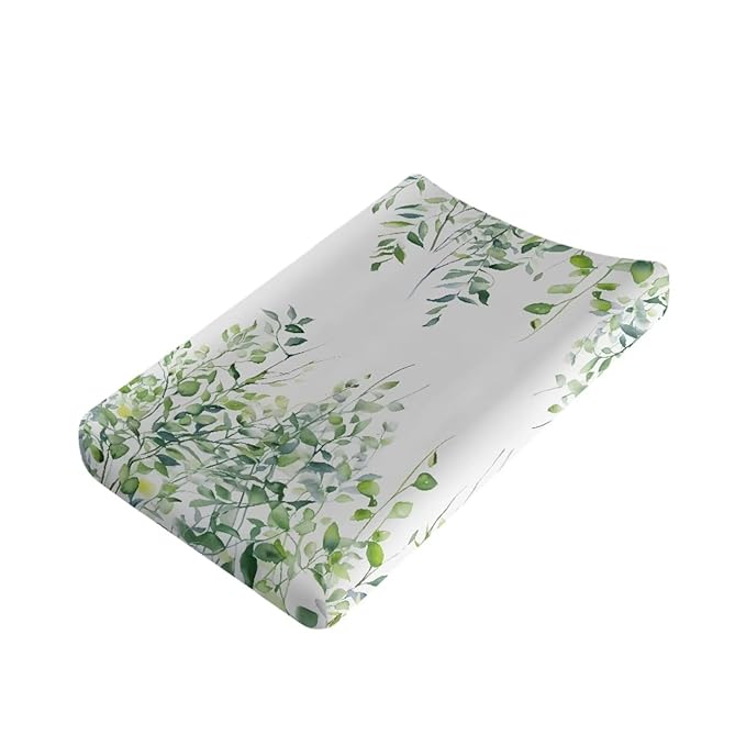 Baby Stretchy Changing Pad Cover, Breathable Changing Pad Cover for Infants and Toddles, Green Leaves Print 16 * 32 Inches
