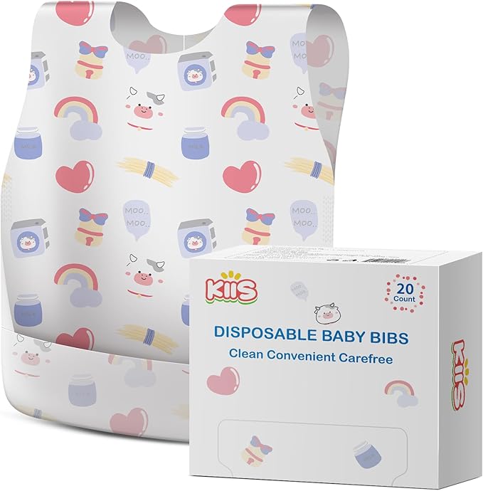 KIIS Disposable Baby Bibs, Waterproof Smock Bibs, Full Coverage for Toddlers & Kids, Mess-Free Feeding for Travel & Daycare