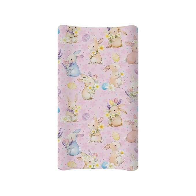 Rabbit Changing Table Pad Cover Easter Baby Changing Pad Cover Pink Baby Girl Nursery Decor Eggs 32''*16'' Diaper Changing Cover