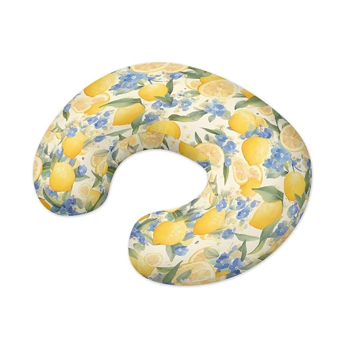 Yellow Lemon Nursing Pillow Cover Stretchy Fit Blue Flower Forget-Me-Not Nursing Pillow Slipcovers for Breastfeeding Moms Nursing Support Pillow Cover Only