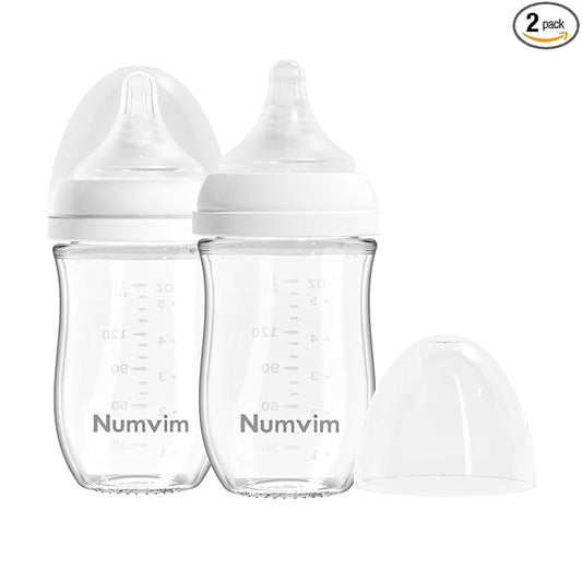 Glass Baby Bottle Gentle & Extra Slow Flow, Newborn Breastfeeding Bottle with Anti Colic Nipple for 1 Months Babies, Includes S Nipples, (5Oz, 2 Packs)
