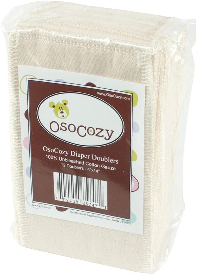 OsoCozy Gauze Cloth Diaper Doublers - 100% Unbleached Gauze Weaved Cotton, 4x12 inches, 6 Layers Thick. Add Extra Absorbency to Your Cloth Diapers - 12 Pack