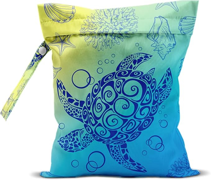 Wet Dry Bag for Swimsuit and Towels for Swimsuit Travel Beach Pool Diapers Dirty Yoga Gym Clothes Hook to Stroller Makeup Bag Waterproof Turtle Ocean Element Decor