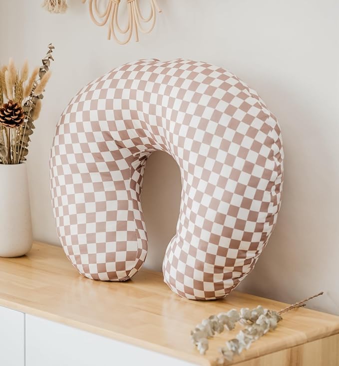 Little Jump 2 Pack Nursing Pillow Cover - Stretchy and Soft Nursing Cover for Breastfeeding Pillows, Comfortable Slipcover for Baby Boy and Girls. (Coffee & Green Checkered)