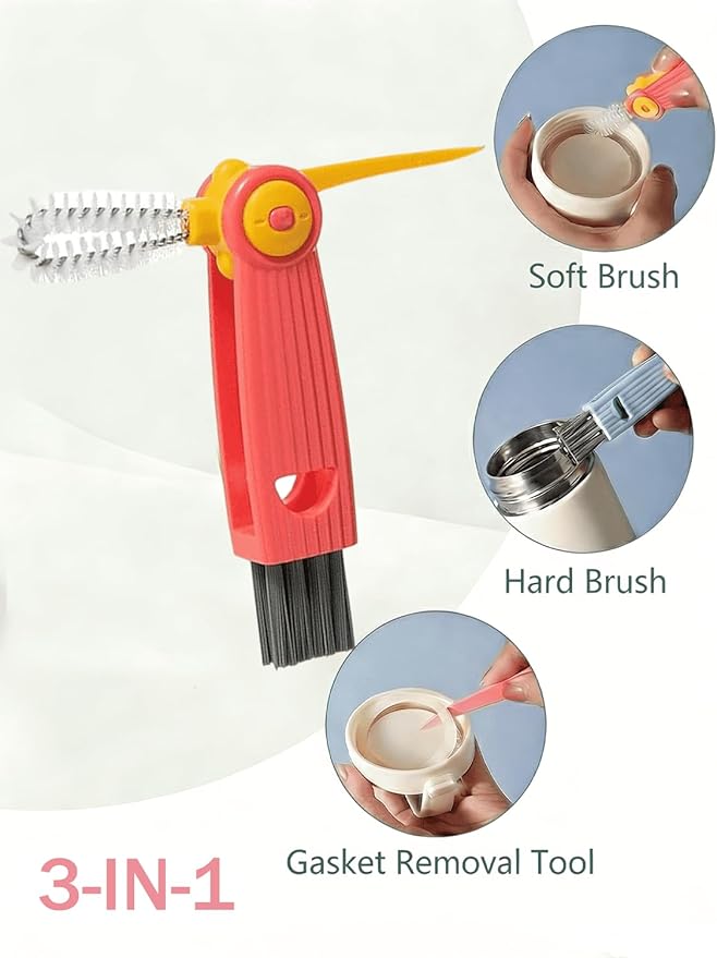 5 in 1 Baby Bottle Brush Set, Bottle Cleaner, 2Pcs Bottle Brush with Stand, 2 Hidden Nipple Brush, 2 Straw Brush, 1 Lid Brush, Nylon Bottles Brush Cleaner for Baby Bottle, BPA-Free(Pink)