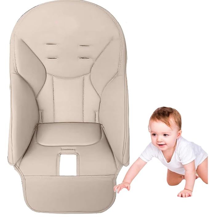 Baby High Chair Cover Replacement | PU Leather Dining Chair Cover with Soft Cushion Seat, Easy to Install High Chair Covers for Baby and Toddler, High Chair Cover Replacement (Beige)