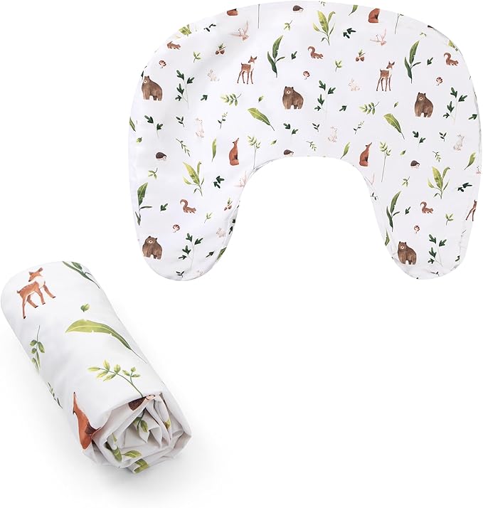 Boppy Nursing Pillow Cover - Soft, Hypoallergenic Washable Microfiber Bottle & Breastfeeding Pillow Covers (Redesigned Feeding Pillow Sold Separately) - Neutral Plants and Animals