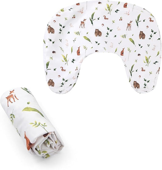 Boppy Nursing Pillow Cover - Soft, Hypoallergenic Washable Microfiber Bottle & Breastfeeding Pillow Covers (Redesigned Feeding Pillow Sold Separately) - Neutral Plants and Animals