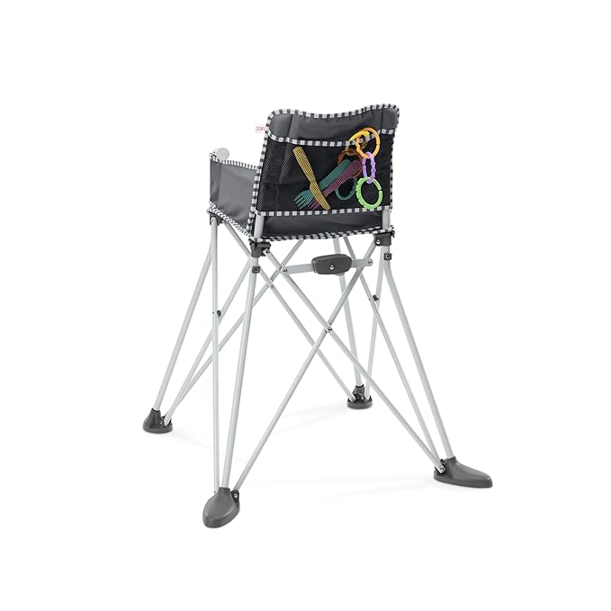 Bright Starts Pop 'N Dine Portable High Chair, Indoor/Outdoor, BPA Free Tray, Easy to Fold, Unisex, Grey, 6 Months +