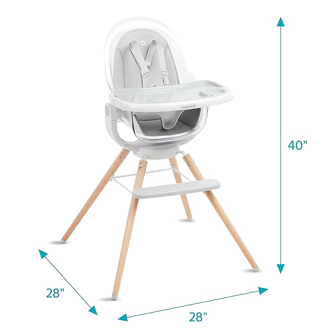 Munchkin® 360° Cloud™ Baby and Toddler High Chair with Clear Seat and 360° Swivel, White and Grey with Wooden Legs & ® Snack Catcher® Toddler Snack Cups, 2 Pack, Pink/Purple