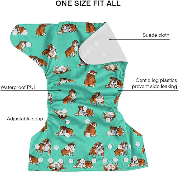 WIRESTER Set of 2 Baby Cloth Diaper One Size Adjustable Washable Reusable Cloth Pocket Diaper for Baby - English Bulldog Funny Playful Postures