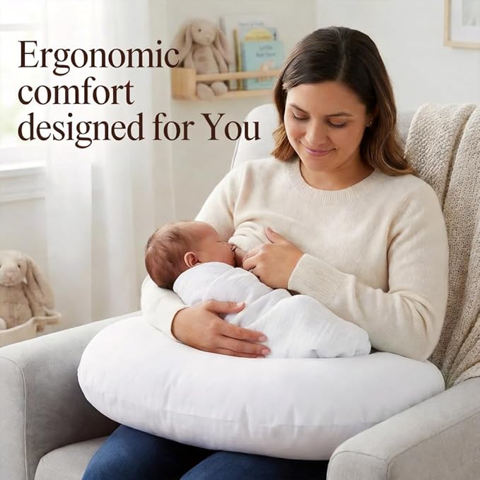 Nursing Pillow, Breastfeeding Pillows with Removable Cover for Mom with Breathable Filling, Ergonomic Baby Feeding Essentials for Bottle and Breastfeeding (Naked Pillow-New)