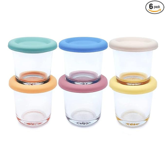 Elk and Friends 4oz Borosilicate Glass Baby Food Storage Jars with Silicone Lid | Strong Glass | Set of 6 | Microwave, Oven & Dishwasher Safe | Infant and Babies
