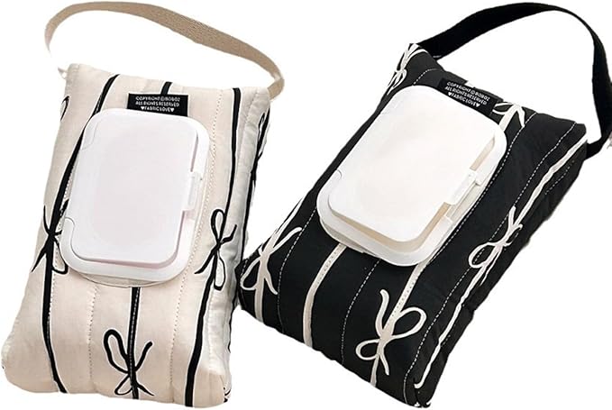 Travel Friendly Wet Wipe Storage Case Quilted Sturdy Cotton Storage Bag With Fashionable Stripe And Bowknot Detail