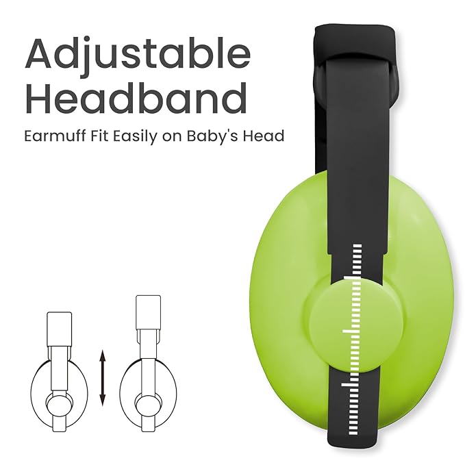 Baby Headphones for Noise Protection - Infant Ear Muffs Noise Protection - Toddler Noise Cancelling Headphones - Baby Ear Protection for 0 to 36 Months, Adjustable - Green