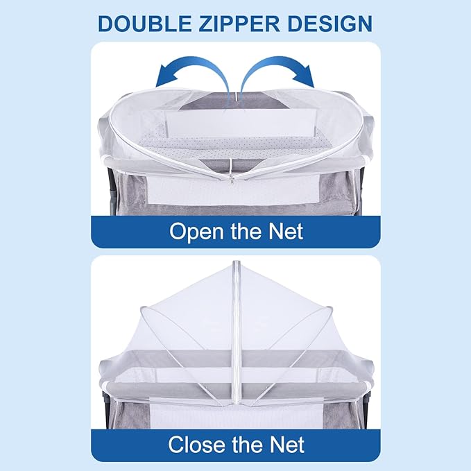 Bassinet Cover Mosquito Net for Babies to Keep Insects/Bugs/Cats Out, Toddler Bassinet/Bedside Sleeper/Crib Net with Two-Way Zippers & Storage Bag, Breathable Mesh Holes, White