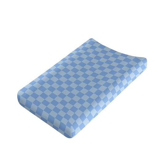 Blue Checkered Changing Pad Cover for Baby Girls Boys Cartoon Breathable Diaper Change Table Sheet Soft Stretchy Cute Change Table Mat Cover Fit 32x16