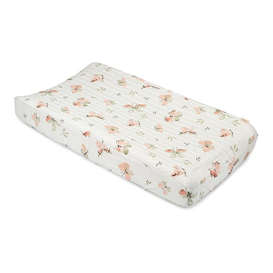 Crane Baby Changing Pad Cover, 100% Cotton Sateen Exterior, Pink Nursery Decor, Pink Butterfly Baby Changing Table Pad Cover, Fits Standard 16" x 32", Butterfly Nursery Decor, Change Table Sheets