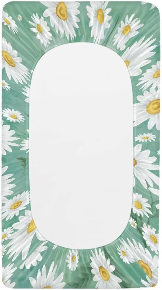Daisy Flower Changing Pad Cover Waterproof Cozy Table Sheets Stain Resistant Stretchy Breathable Nursery Pad Change Cover