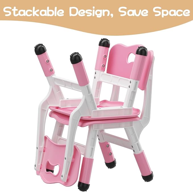 2-Pack Height-Adjustable Kids Plastic Chairs - Ergonomic Backrest, Non-Slip Feet, Durable, 82Kg Weight Capacity - For Home, Kindergarten, Classroom & Activities