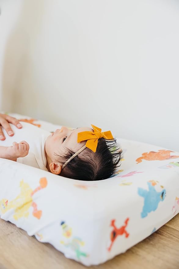 Copper Pearl Premium Knit Changing Pad Cover Soft, Stylish, and Universal Fit for All Standard Diaper Changing Pads, Trendy Design Changing Pad Covers, Sesame Friends