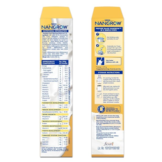 Metrey Nan-Grow Nutritious Milk Drink Powder, Growing Children 2-6 Years, DHA Protein, Vanilla Flavor, 14.1 oz