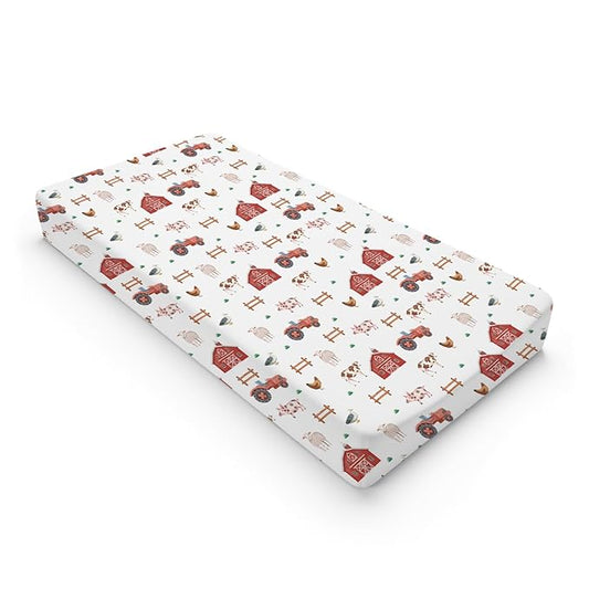 Watercolor Farm Animals Changing Pad Cover Retro Barn Chicken Pig Hen Duck Windmill Tractor Diaper Change Table Cover Sheets for Boys Girls Soft Stretchy Fitted Changing Mat Sheets 32''x16''