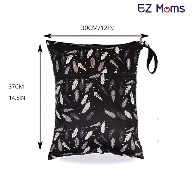 EZ Moms 3 Pcs Waterproof Wet Bag with Two Pockets Reusable Wet Dry Bag Baby for Cloth Diapers, Travel Dirty Clothes, Breast Pump Parts, Swimsuit, Beach, Pool Wetbag Zipper Pouches for Organization