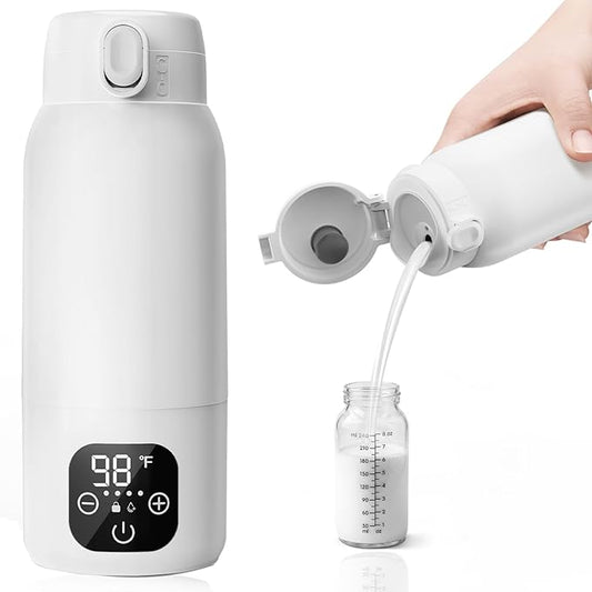 Portable Bottle Warmer for Travel - 3-Min Fast Heating for Breast Milk, Formula & Water, 17oz Large 316L Stainless Steel Flask, Long Battery Life, Precise Temp Control for Car/Airplane
