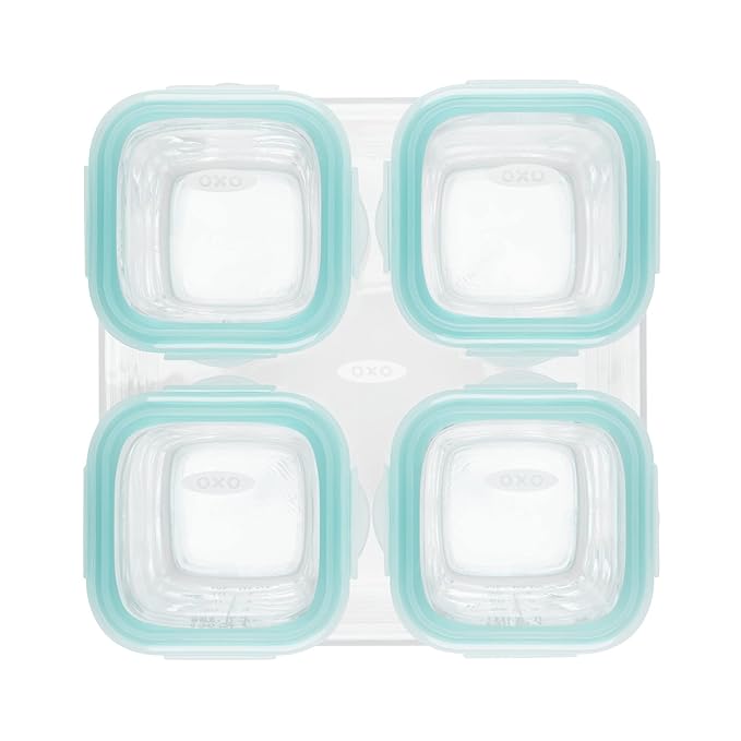 OXO Tot Glass Baby Blocks Food Storage Containers, Teal, 4 oz (Pack of 2)