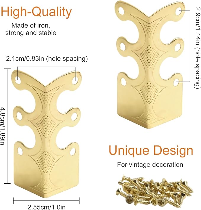 6Pcs Skiffers Baseboard Corner Protectors, Rustic Vintage Metal Corner Guard, Decorative Baseboard Shield, Brass Skirting Board Protection, Antique Bronze Furniture Edge Protector (Gold)