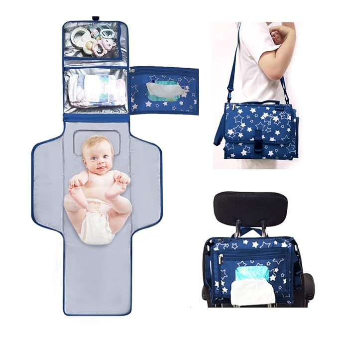Changing Pad Portable,Diaper Changing Pad,Long Travel Portable Diaper Changing Pad for Baby with Wipes Pocket and Cushioned Pad,Lightweight and Waterproof Changing Pad,Best Gifts for Mom-to-be